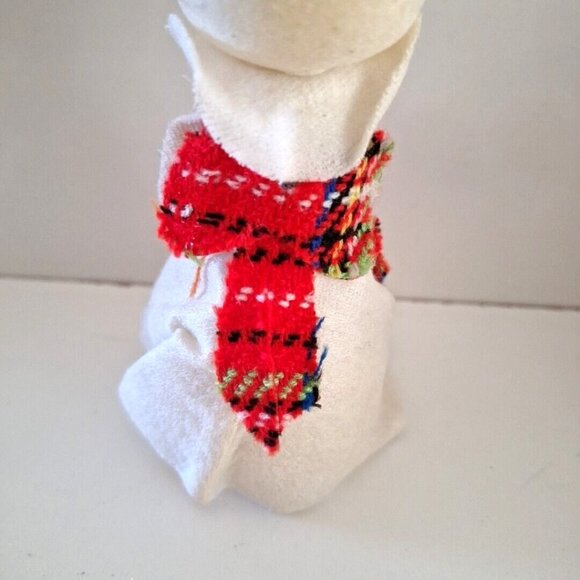 Flocked White Mouse Christmas Ornament 6" Plaid Apron Ears Vintage Taiwan - Picture 7 of 10